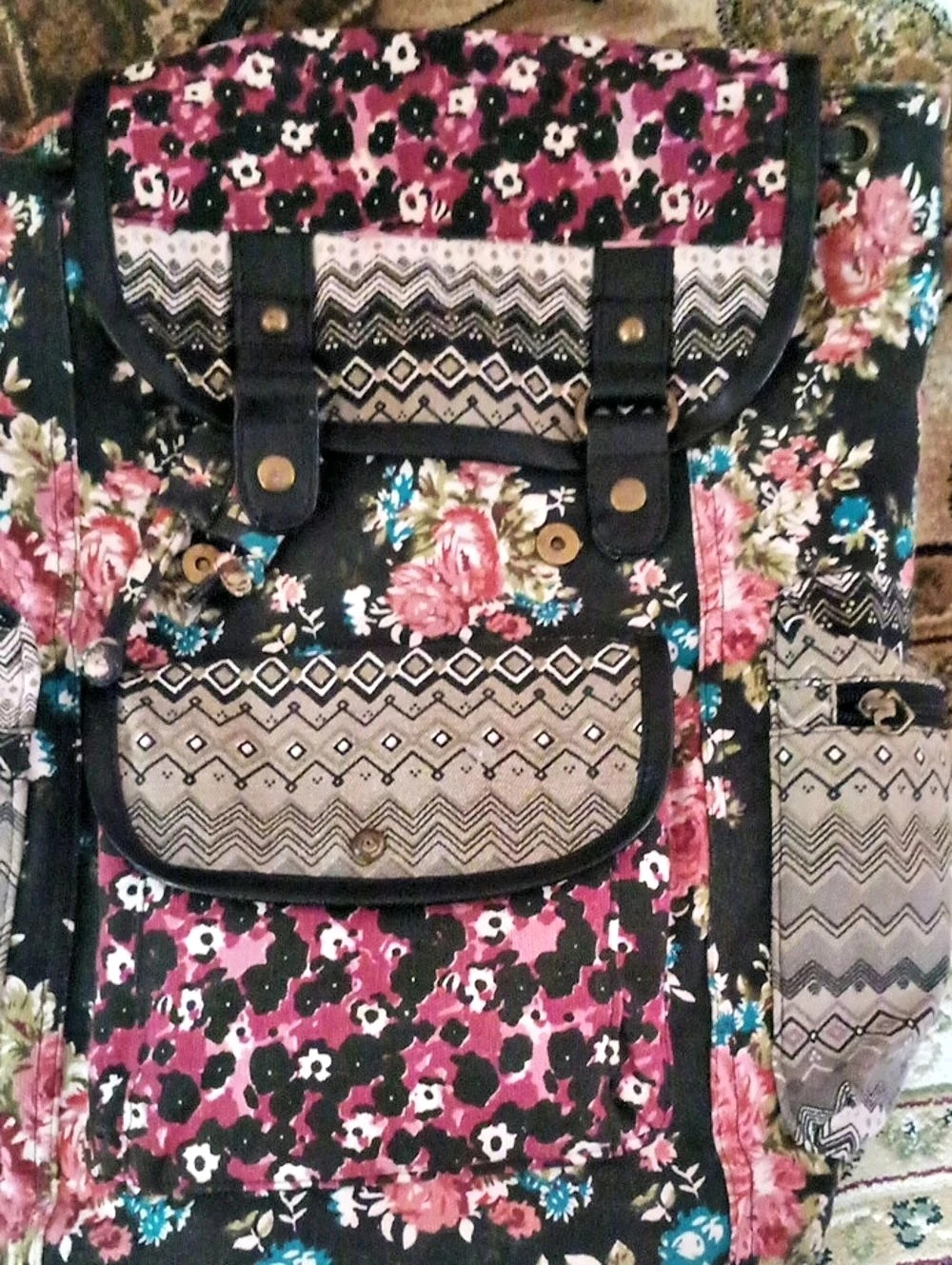 Floral Print Backpack in Black & Pink